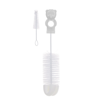 2/410 Szczotka do smoczków i butelek z gąbką - uchwyt miś biały