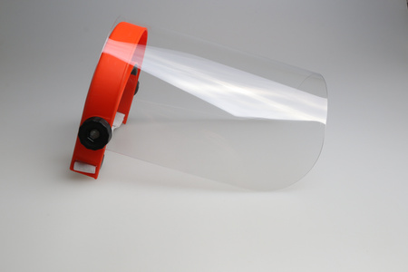 Przyłbica ochronna - osłona twarzy - pomarańczowa z białą gumką