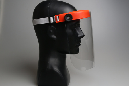 Przyłbica ochronna - osłona twarzy - pomarańczowa z białą gumką