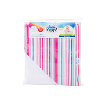 26/300 Okrycie kąpielowe z kapturkiem, paseczki różowe