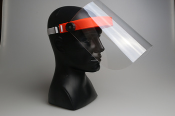 Przyłbica ochronna - osłona twarzy - pomarańczowa z białą gumką